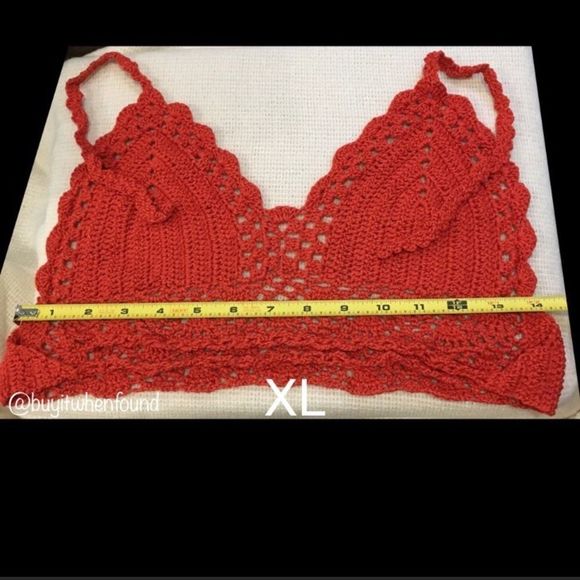 Crochet Halter Top SUNSET RED RUST ORANGE S M L - Picture 8 of 8
